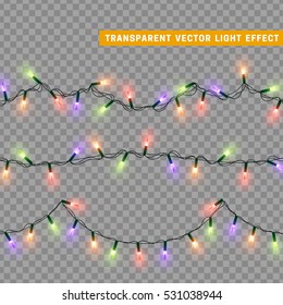 Christmas Lights Isolated Realistic Design Elements. Glowing Lights For Xmas Holiday Greeting Card Design. Garlands, Christmas Decorations. Led Neon Lamp