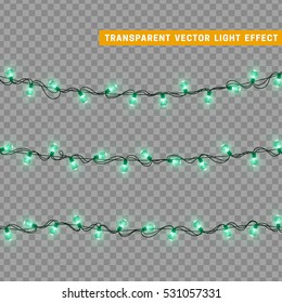 Christmas lights isolated realistic design elements. Glowing lights for Xmas Holiday greeting card design. Garlands, Christmas decorations. Led neon lamp
