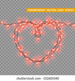Christmas lights isolated realistic design elements. Glowing lights for Xmas Holiday greeting card design. Garlands decorations. Led neon lamp