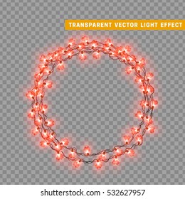 Christmas lights isolated realistic design elements. Glowing lights for Xmas Holiday greeting card design. Garlands decorations. Led neon lamp. vector illustration