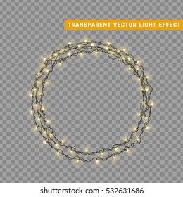 Christmas lights isolated realistic design elements. Glowing lights for Xmas Holiday greeting card design. Garlands decorations. Led neon lamp. vector illustration