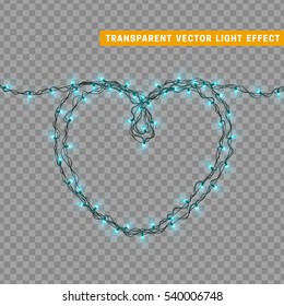 Christmas lights isolated realistic design elements. Glowing lights for Xmas Holiday greeting card design. Garlands decorations. Led neon lamp