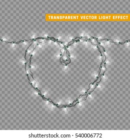 Christmas lights isolated realistic design elements. Glowing lights for Xmas Holiday greeting card design. Garlands decorations. Led neon lamp
