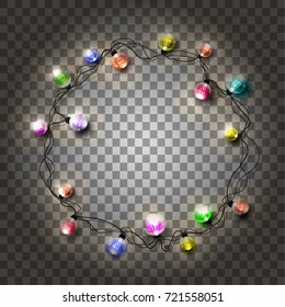 Christmas lights isolated realistic design elements. Glowing lights for greeting card design.