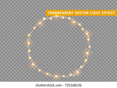 Christmas lights isolated realistic design elements. Xmas glowing lights. Garlands, Christmas decorations.