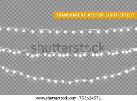 Christmas lights isolated realistic design elements. Xmas glowing lights. Garlands, Christmas decorations.
