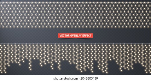 Luces navideñas, elementos aislados de diseño vectorial. Bombillas LED blancas cálidas.