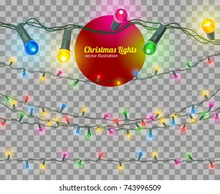 christmas lights isolated, vector transparent illustration