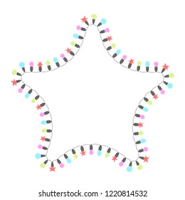 The Christmas lights are laid out in the shape of a star. Garlands isolated on a light background. Place for text. Vector illustration.