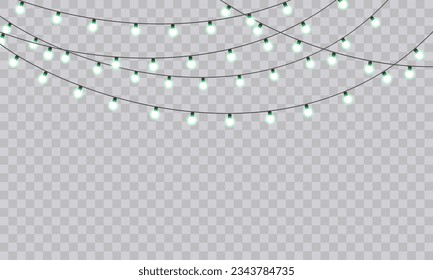 Christmas Lights Magic: Realistic Isolated Design Elements for Festive Greeting Cards, Banners, Posters, and Web Design. Garland Decorations with LED Neon Lamps.