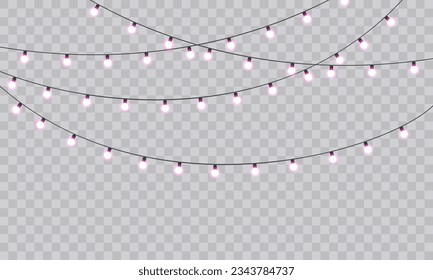 Christmas Lights Magic: Realistic Isolated Design Elements for Festive Greeting Cards, Banners, Posters, and Web Design. Garland Decorations with LED Neon Lamps.