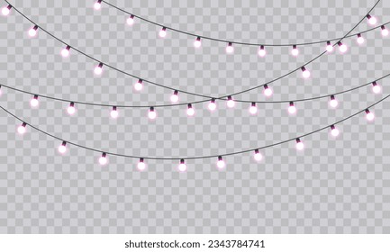 Christmas Lights Magic: Realistic Isolated Design Elements for Festive Greeting Cards, Banners, Posters, and Web Design. Garland Decorations with LED Neon Lamps.