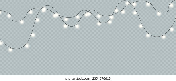 Christmas Lights Magic: Elementos de diseño aislados realistas para tarjetas de felicitación festivas, carteles, afiches y diseño web. Decoraciones de Garland con luces de neón LED