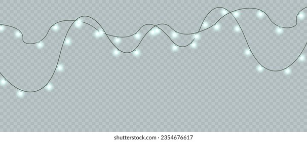 Christmas Lights Magic: Elementos de diseño aislados realistas para tarjetas de felicitación festivas, carteles, afiches y diseño web. Decoraciones de Garland con luces de neón LED