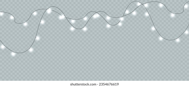 Christmas Lights Magic: Realistic Isolated Design Elements for Festive Greeting Cards, Banners, Posters, and Web Design. Garland Decorations with LED Neon Lamps