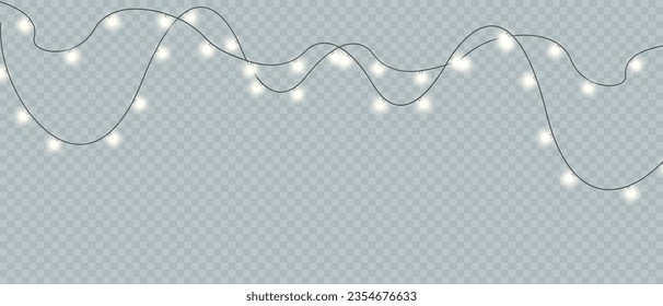 Christmas Lights Magic: Realistic Isolated Design Elements for Festive Greeting Cards, Banners, Posters, and Web Design. Garland Decorations with LED Neon Lamps