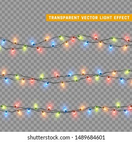 Christmas lights in multi-colored color. Decorations design element Christmas glowing lights. Decorative Xmas realistic objects. Holiday decor set of garlands. vector illustration