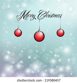 Christmas lights on blue background and Christmas and ornaments.