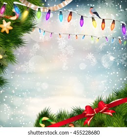 Christmas Lights on blue background. EPS 10 vector file included