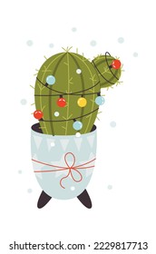 Christmas lights on cactus flat icon Winter decor element