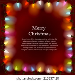 Christmas lights on dark background with space for text.