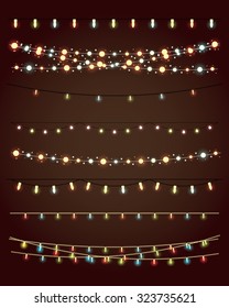 christmas lights on dark background. vector set eps10