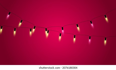 Christmas lights on red background. Vector garlands.