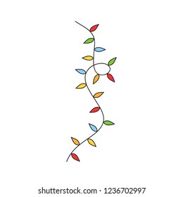 Christmas lights on string vector outlined illustration. Xmas, festive, seasonal, traditional colorful lights on string, isolated. 