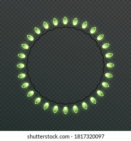 Christmas lights on a transparent background. Garland shining with Christmas lights. Festive decoration element. The garland is multi-colored. Isolated. Vector illustration.