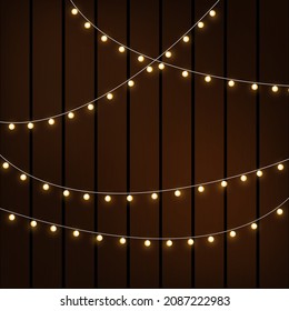 Christmas lights on a transparent background. Garland shining with Christmas lights. Festive decoration element. Bright Christmas lights. The garland is multi-colored. Isolated. Vector illustration.