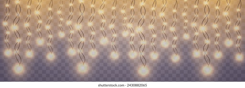 Christmas lights on a transparent background. Christmas glowing garland. Vector illustration