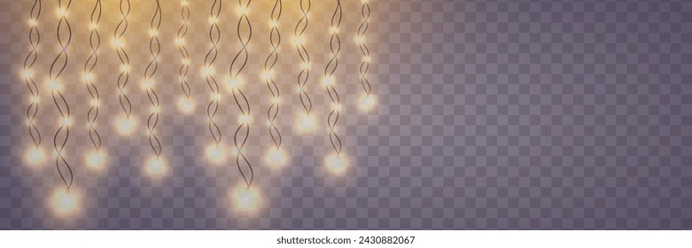 Christmas lights on a transparent background. Christmas glowing garland. Vector illustration