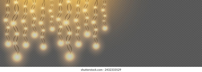Christmas lights on a transparent background. Christmas glowing garland. Vector illustration	
