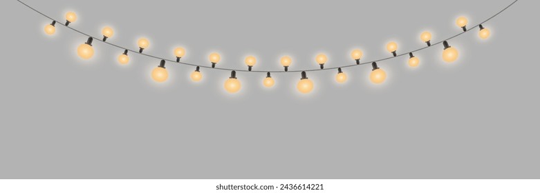 Christmas lights on a transparent background. Christmas glowing garland. Vector illustration
