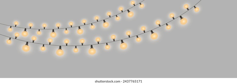 Christmas lights on a transparent background. Christmas glowing garland. Vector illustration	
