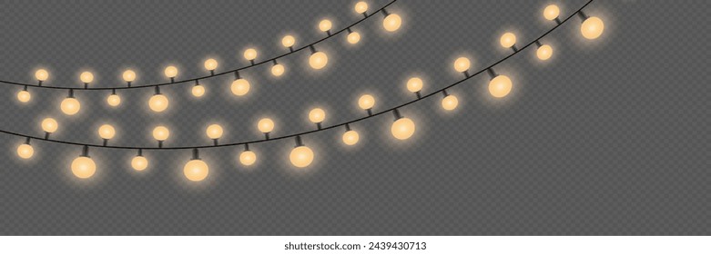 Christmas lights on a transparent background. Christmas glowing garland. Vector illustration