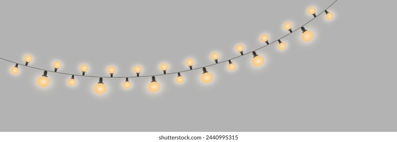 Luces de Navidad sobre un fondo transparente. Guirnalda resplandeciente de Navidad. Ilustración de vector