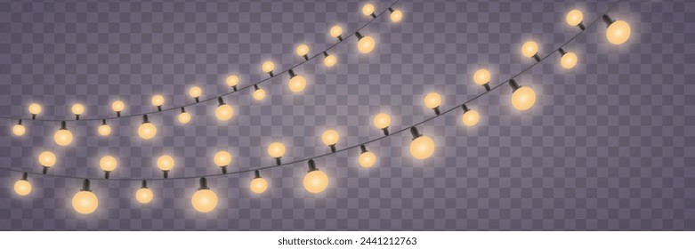 Christmas lights on a transparent background. Christmas glowing garland. Vector illustration