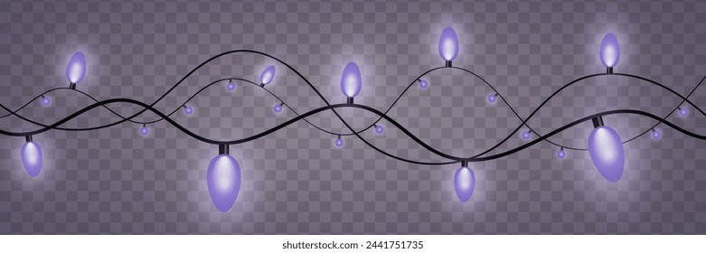 Christmas lights on a transparent background. Christmas glowing garland.