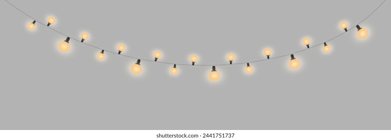 Luces de Navidad sobre un fondo transparente. Guirnalda resplandeciente de Navidad.