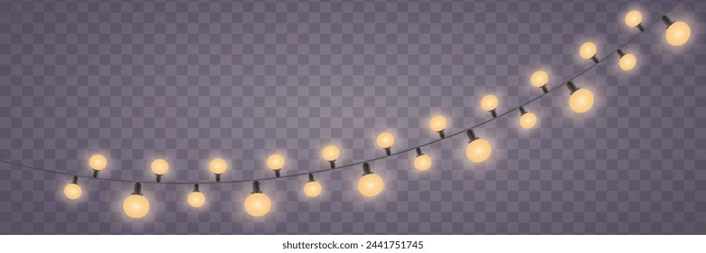 Christmas lights on a transparent background. Christmas glowing garland.