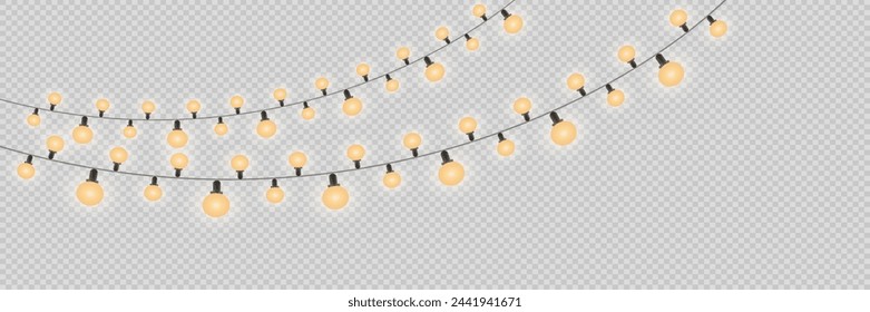 Christmas lights on a transparent background. Christmas glowing garland.