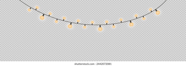 Christmas lights on a transparent background. Christmas glowing garland.