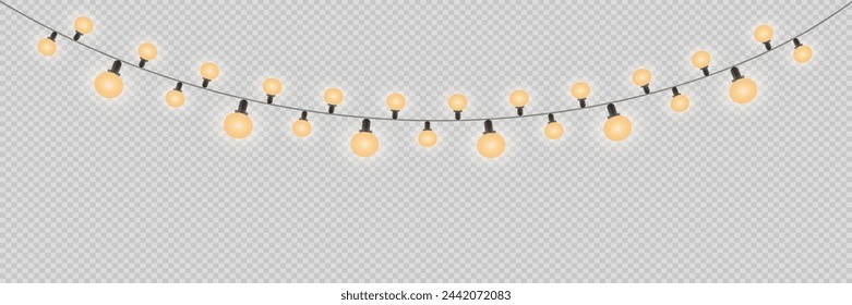 Christmas lights on a transparent background. Christmas glowing garland.