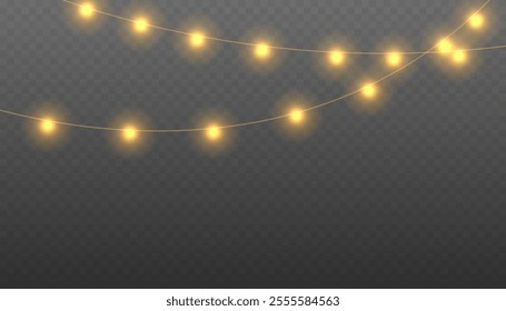 Christmas lights on a transparent background. Decorative element for greeting cards, invitations, backgrounds, business cards. Christmas light PNG. Vector illustration EPS10