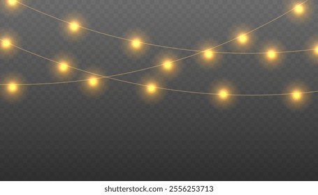 Christmas lights on a transparent background. Decorative element for greeting cards, invitations, backgrounds, business cards. Christmas light PNG. Vector illustration EPS10