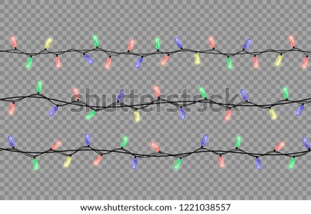 Christmas lights on transparent background. Merry Christmas and Happy New Year vector illustration. 