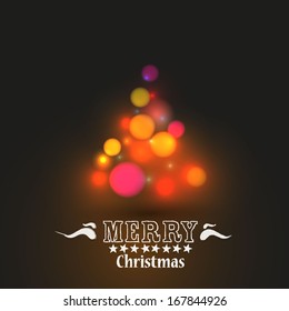 Christmas Lights on Tree and typography, handwriting 