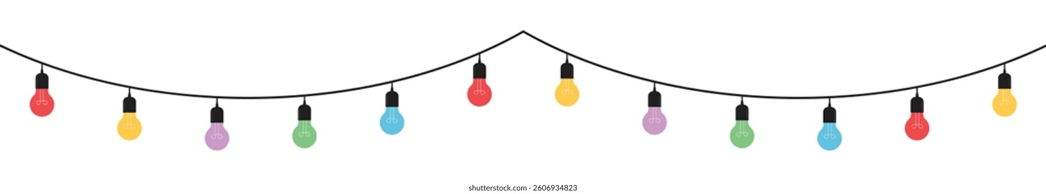 Christmas lights on white background. Garlands with colored bulbs.