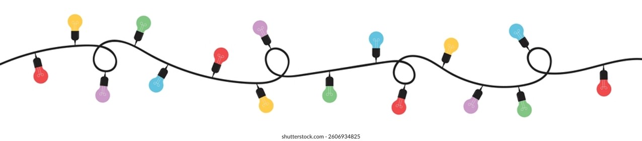 Christmas lights on white background. Garlands with colored bulbs.